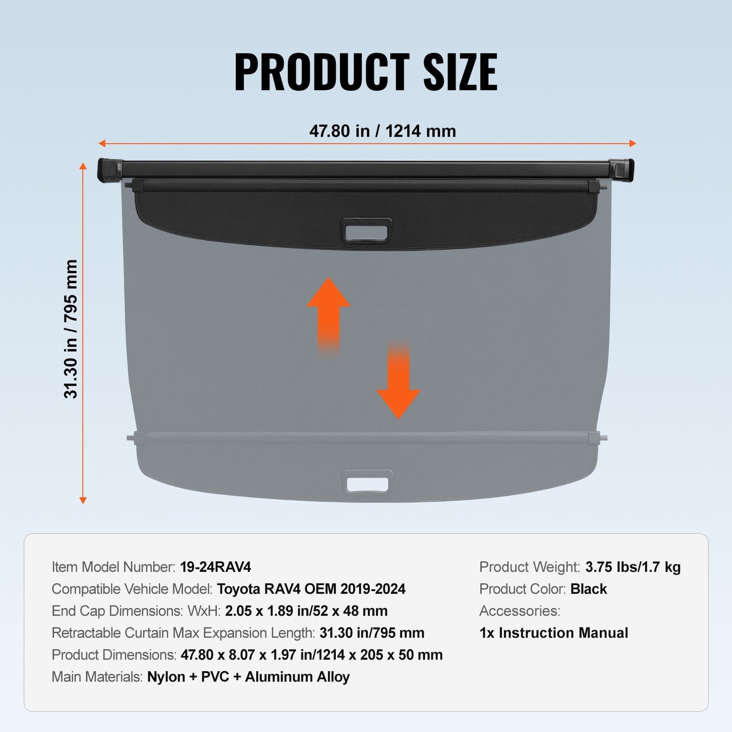 Retractable Rear Trunk Cover for Toyota RAV4 2019-2024, Privacy & Theft Proof
