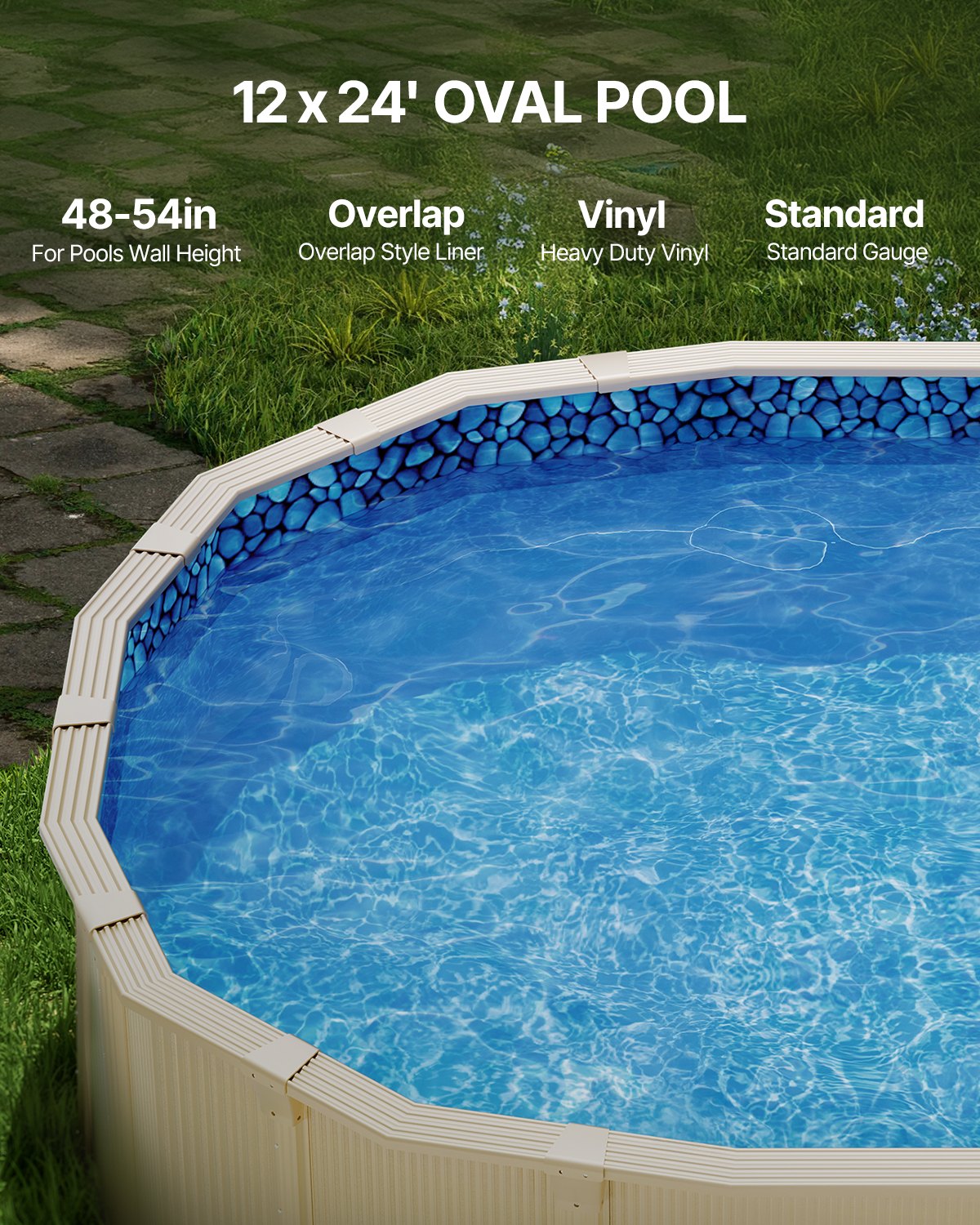 VEVOR Oval Pool Liner 12x24ft Overlap Style Pool Liner 54in Wall Height