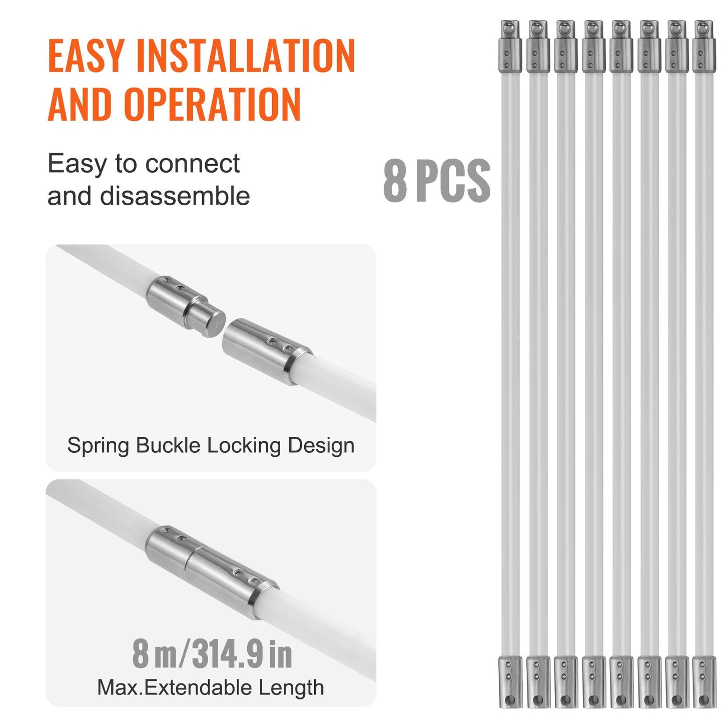 8 m Chimney Sweep Kit with Flexible Nylon Rods and 360° Cleaning Brush
