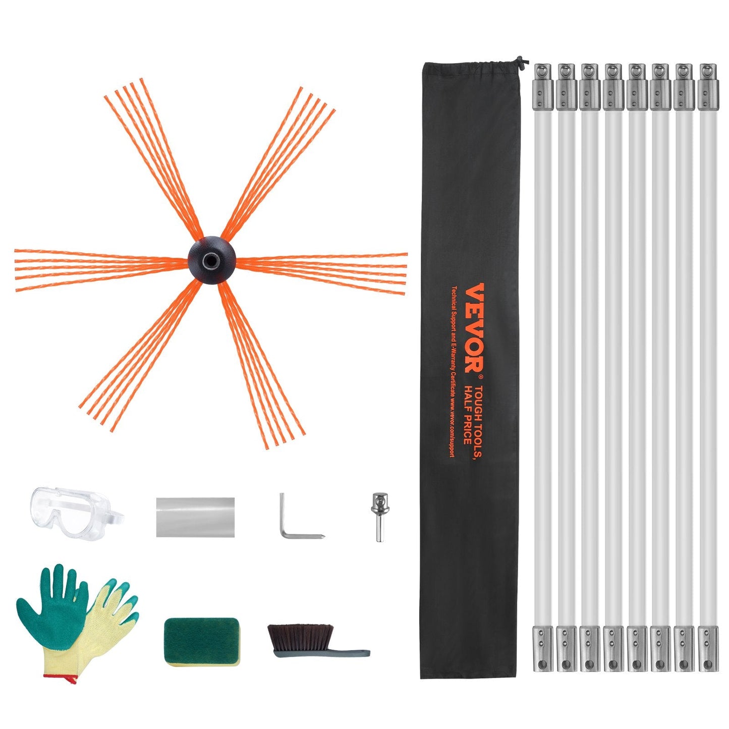 8 m Chimney Sweep Kit with Flexible Nylon Rods and 360° Cleaning Brush