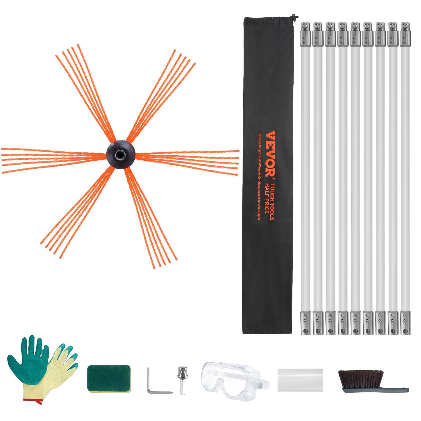 9 m Chimney Sweep Kit with 9 Flexible Rods and 360° Cleaning Brush