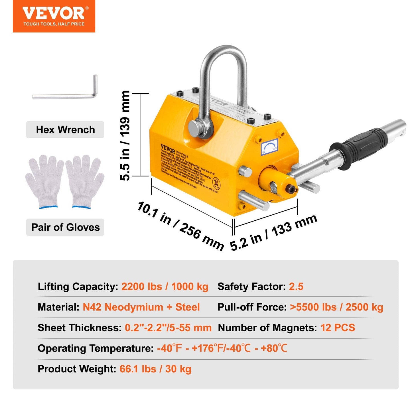 Heavy Duty 1000kg Magnetic Lifter with Safety Release and Neodymium Steel
