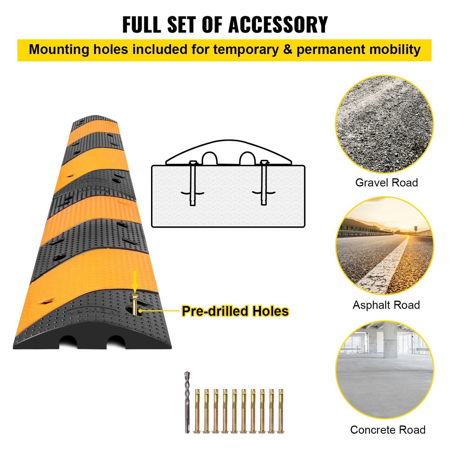 Rubber Speed Bump Set, 2-Channel, 22000 kg Load, 1.02m Modular Design