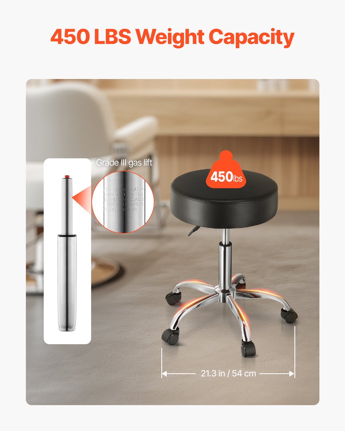 VEVOR Round Rolling Stool Swivel Work Stool with Wheels Height Adjustable Black