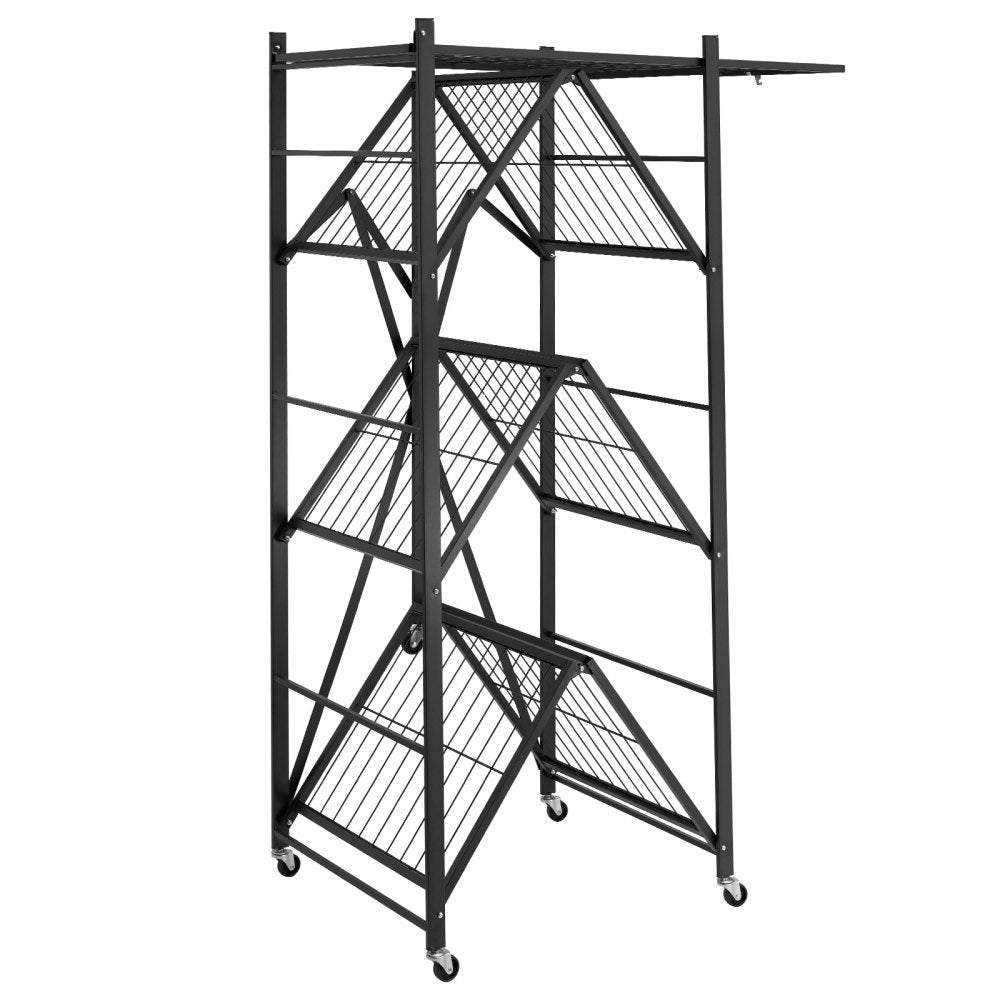 VEVOR Folding Storage Shelf with Wheels 4-Tier No Assembly Organizer Shelf Black