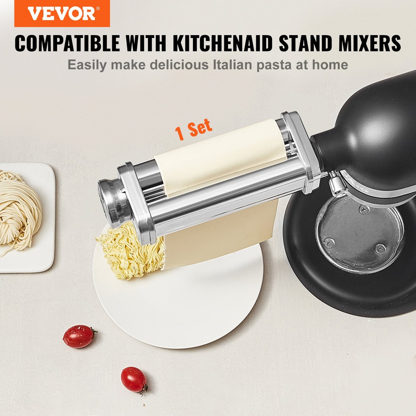 VEVOR Pasta Attachment for KitchenAid Stand Mixer, Stainless Steel Pasta Sheet Roller