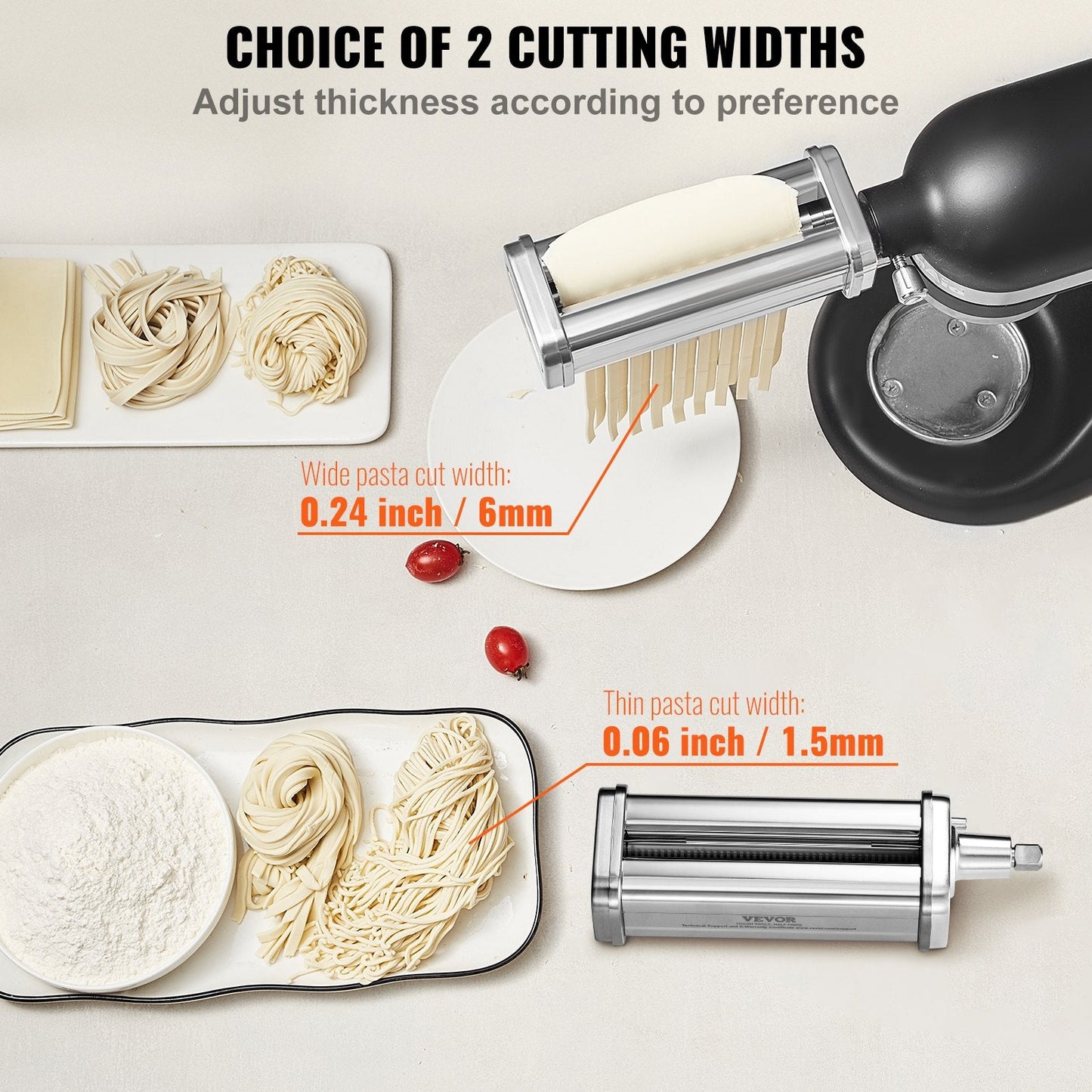 3-Piece Pasta Roller & Cutter Set for KitchenAid Mixer, Stainless Steel