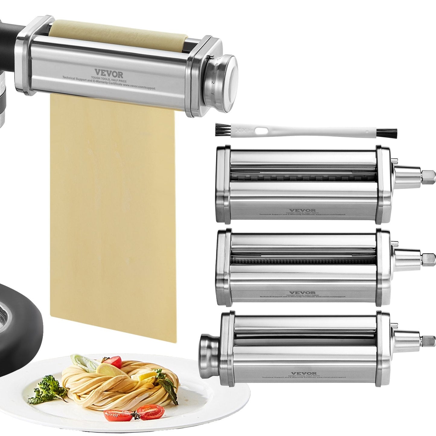 3-Piece Pasta Roller & Cutter Set for KitchenAid Mixer, Stainless Steel