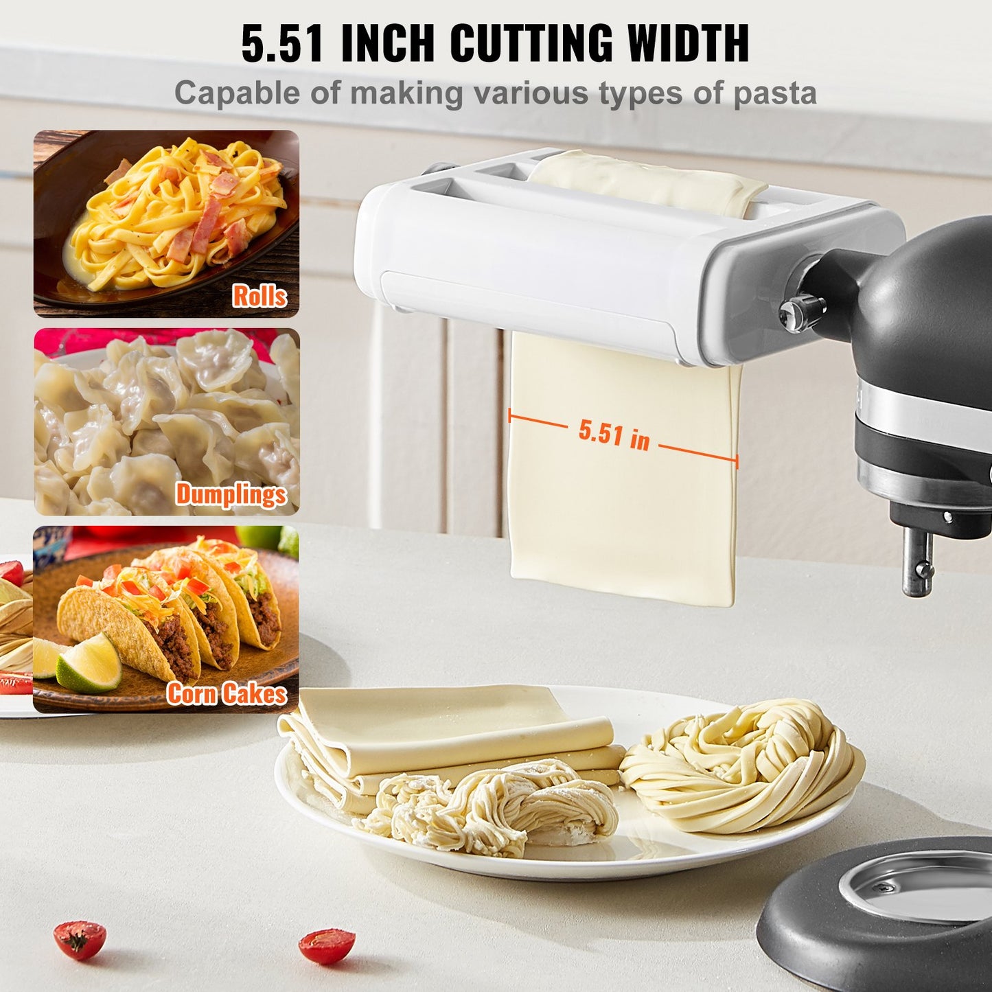VEVOR 3-IN-1 Pasta Attachment for KitchenAid Stand Mixer Pasta Roller Cutter Set