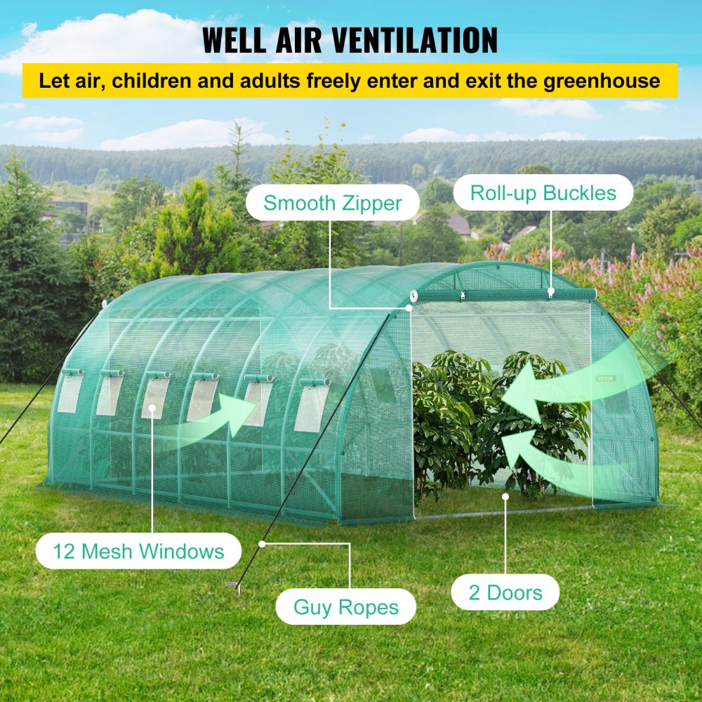 VEVOR Walk-in Tunnel Greenhouse Galvanized Frame Waterproof Cover 20x10x7 ft