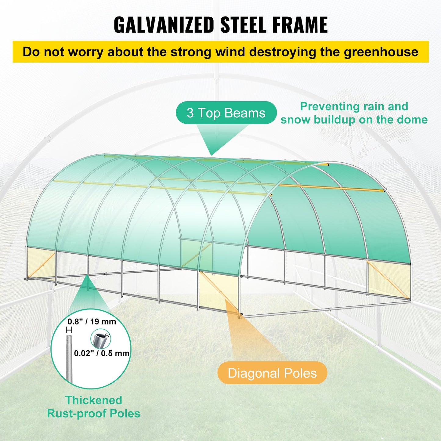 VEVOR Walk-in Tunnel Greenhouse Galvanized Frame Waterproof Cover 20x10x7 ft