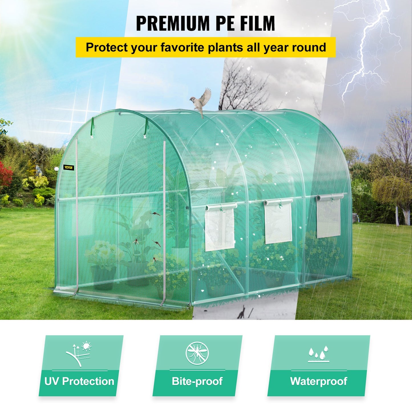VEVOR Walk-in Tunnel Greenhouse, 3 x 2 x 2 m, Portable Plant Hot House with Galvanised