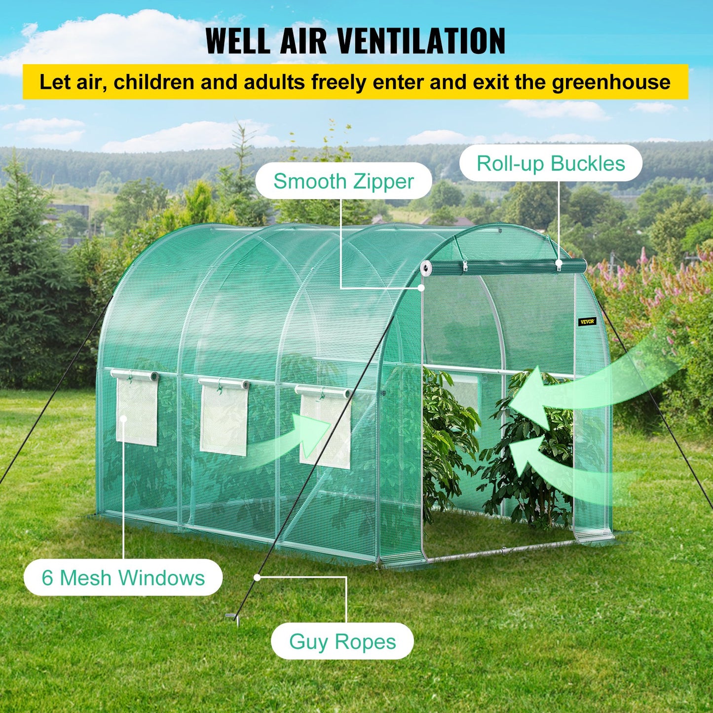 VEVOR Walk-in Tunnel Greenhouse, 3 x 2 x 2 m, Portable Plant Hot House with Galvanised