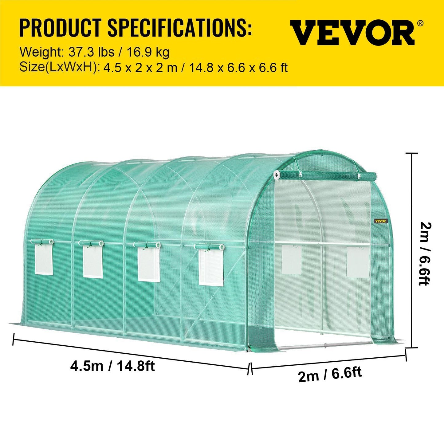 Large Walk-In Tunnel Greenhouse with Galvanized Frame & Waterproof PE Cover