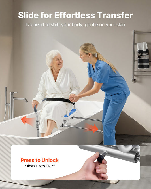 Sliding Shower Chair, 180 kg Tub Transfer Bench for Bathtub with Swivel Seat, Padded Shower Bench with Arms and Backrest, Height Adjustable for Handicap, Adults, Seniors, Elderly and Disabled