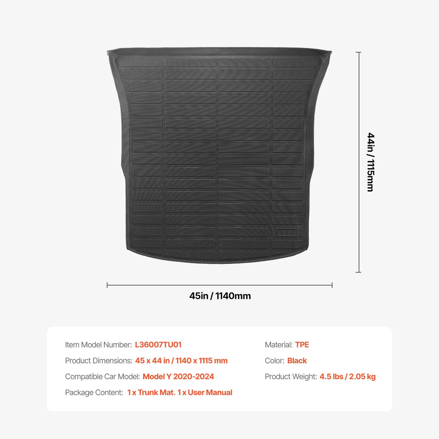 VEVOR Cargo Mat All Weather TPE Custom Fit for Tesla Model Y 2020-2024 SUV