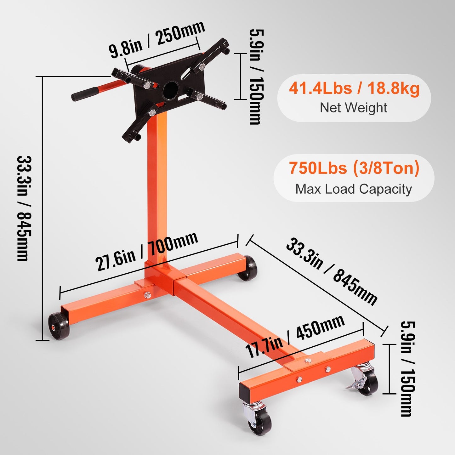 VEVOR Engine Stand 750LBS Motor Hoist Dolly 360 Degree Adjustable Mounting Head