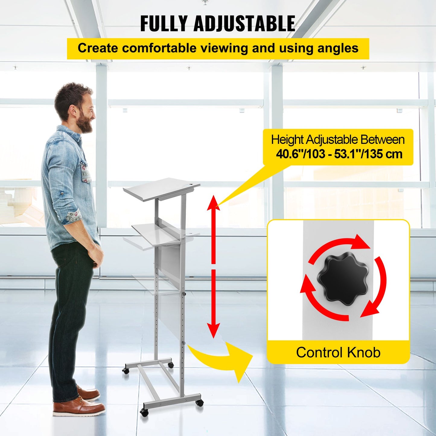 VEVOR Podium Lectern Presentation Lectern Standing Height Adjustment Mobile Desk