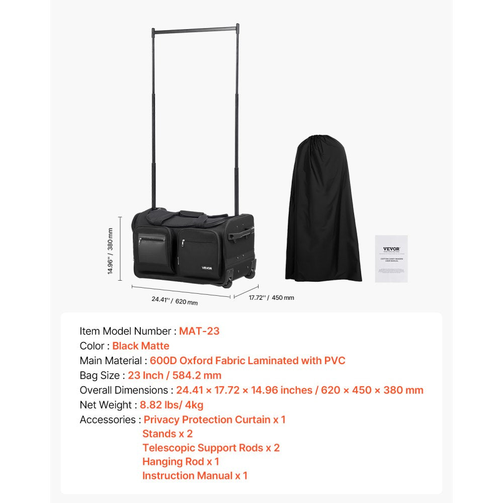 VEVOR 23 Inch Dance Bag with Garment Rack Rolling Dance Duffle for Travel Black