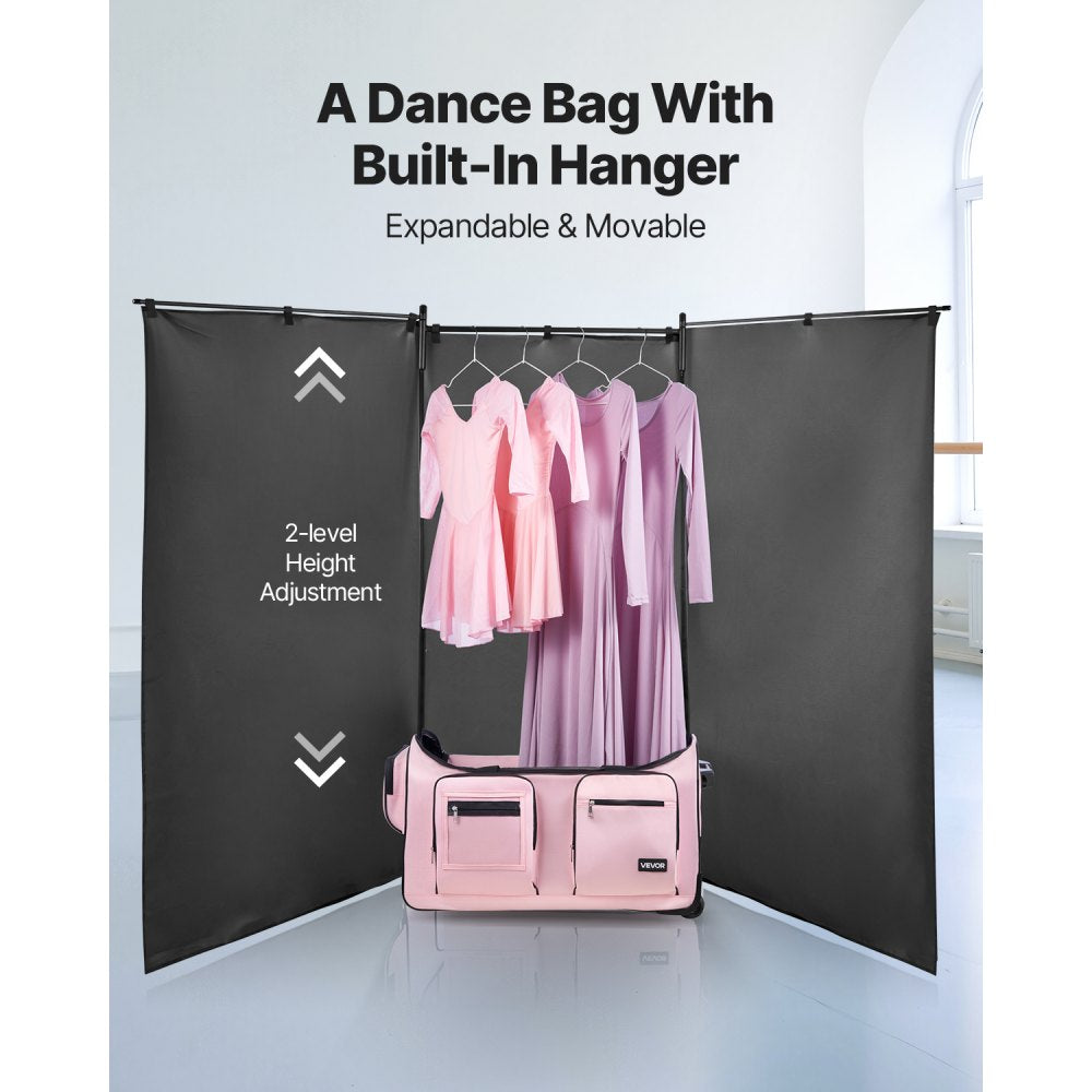 VEVOR 29 Inch Dance Bag with Garment Rack Rolling Duffle with Curtain Matte Pink