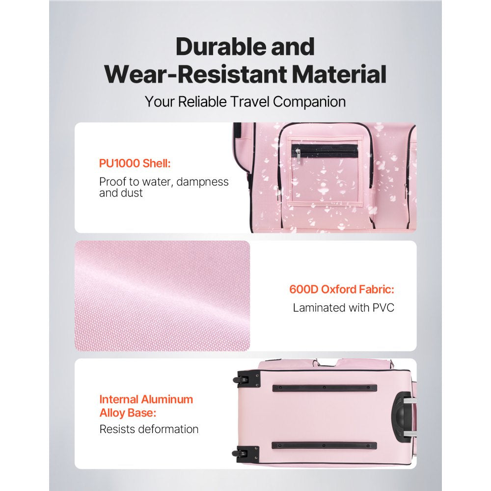 VEVOR 29 Inch Dance Bag with Garment Rack Rolling Duffle with Curtain Matte Pink