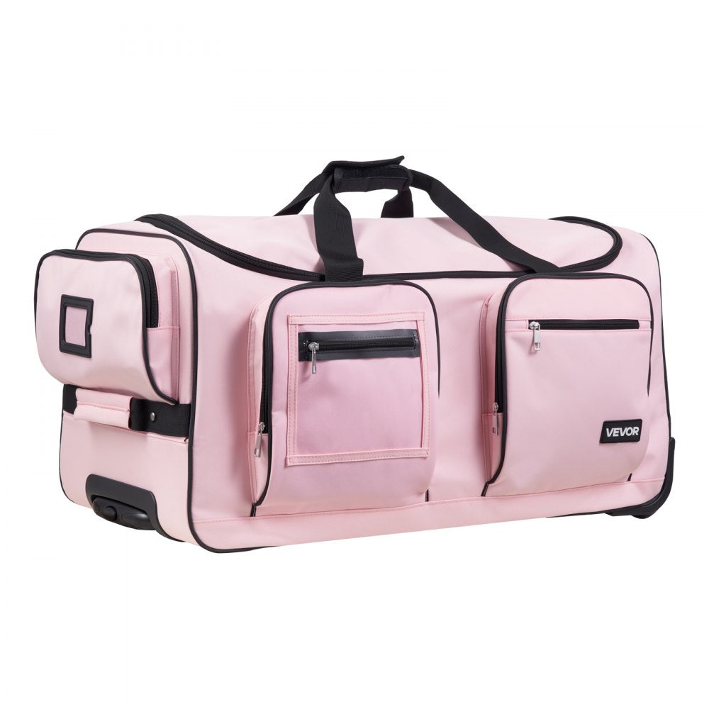 VEVOR 29 Inch Dance Bag with Garment Rack Rolling Duffle with Curtain Matte Pink