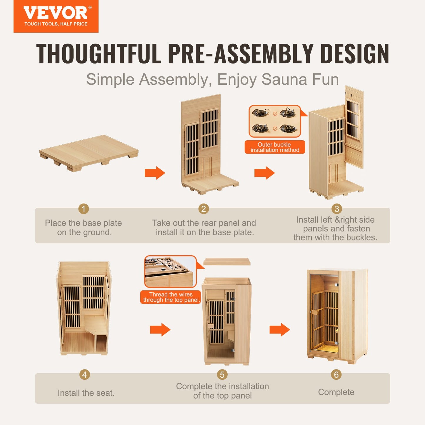 VEVOR Far Infrared Wooden Sauna, Room Home Sauna Spa for One Single Person, Low