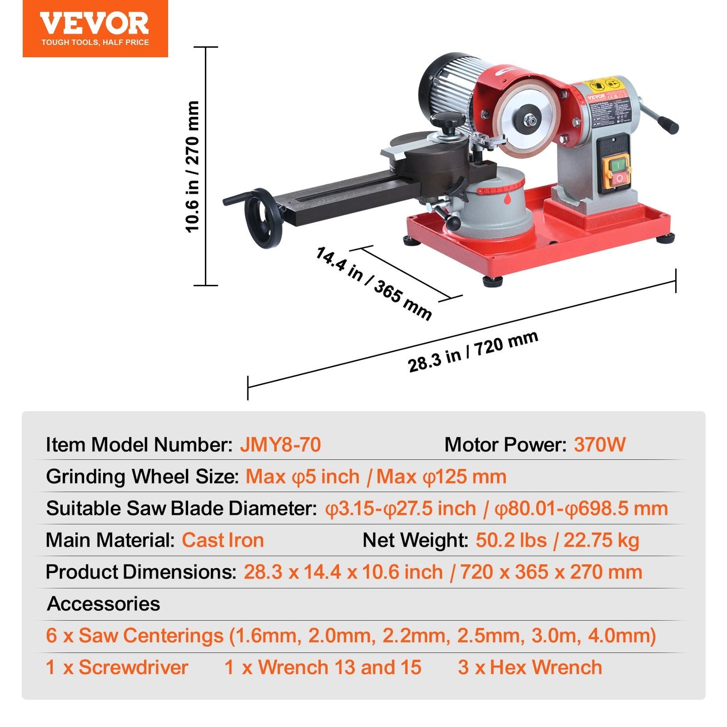 Circular Saw Blade Sharpener Grinder, 370W 3600RPM, 0.13m Grinding Wheel