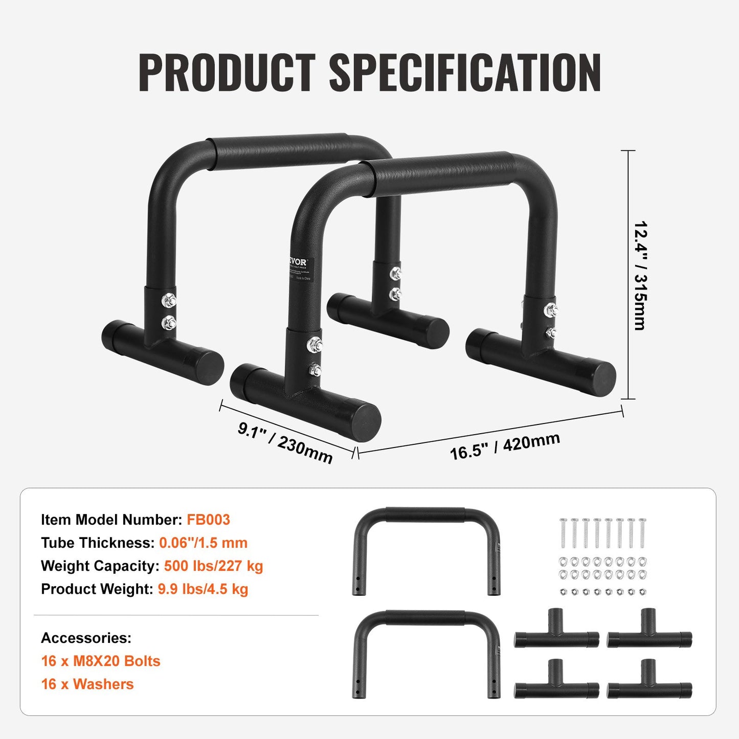 VEVOR Dip Bars, 227 kg Weight Capacity, Heave Duty Dip Stand Station, Fitness Workout