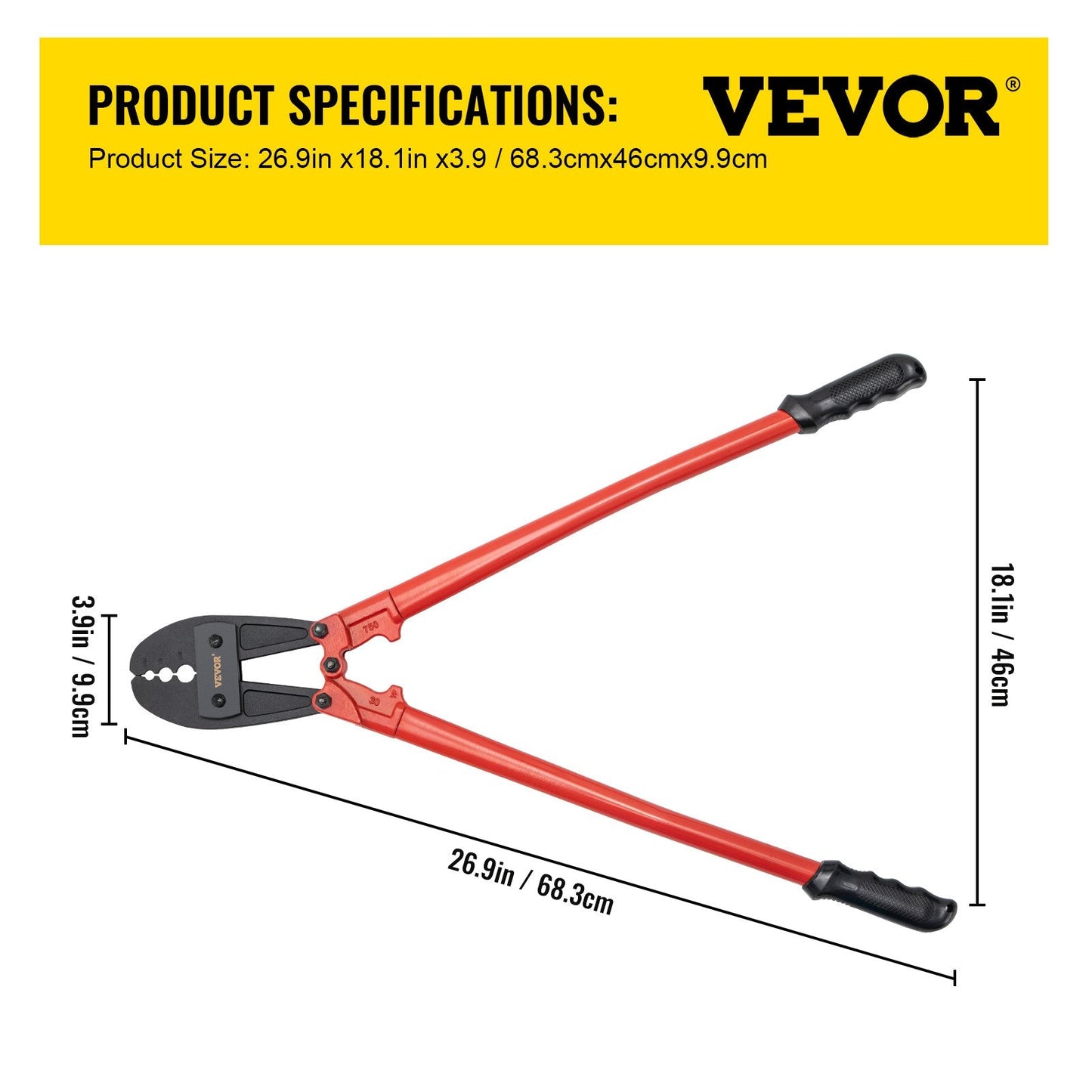 762mm Manual Swaging Tool for Aluminum/Copper Sleeves, Insulated Handle, Alloy Steel