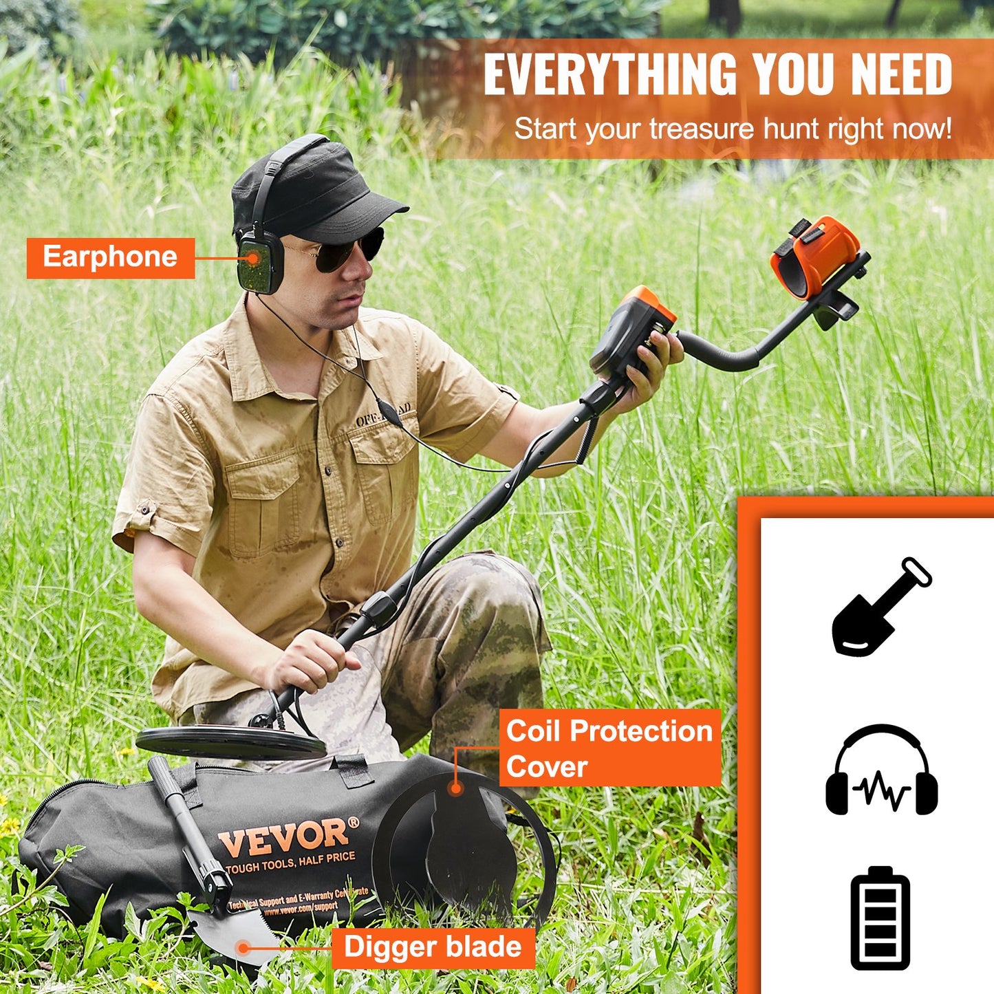 VEVOR Metal Detector for Adults&Kids, 250mm, Professional Adjustable Higher Accuracy