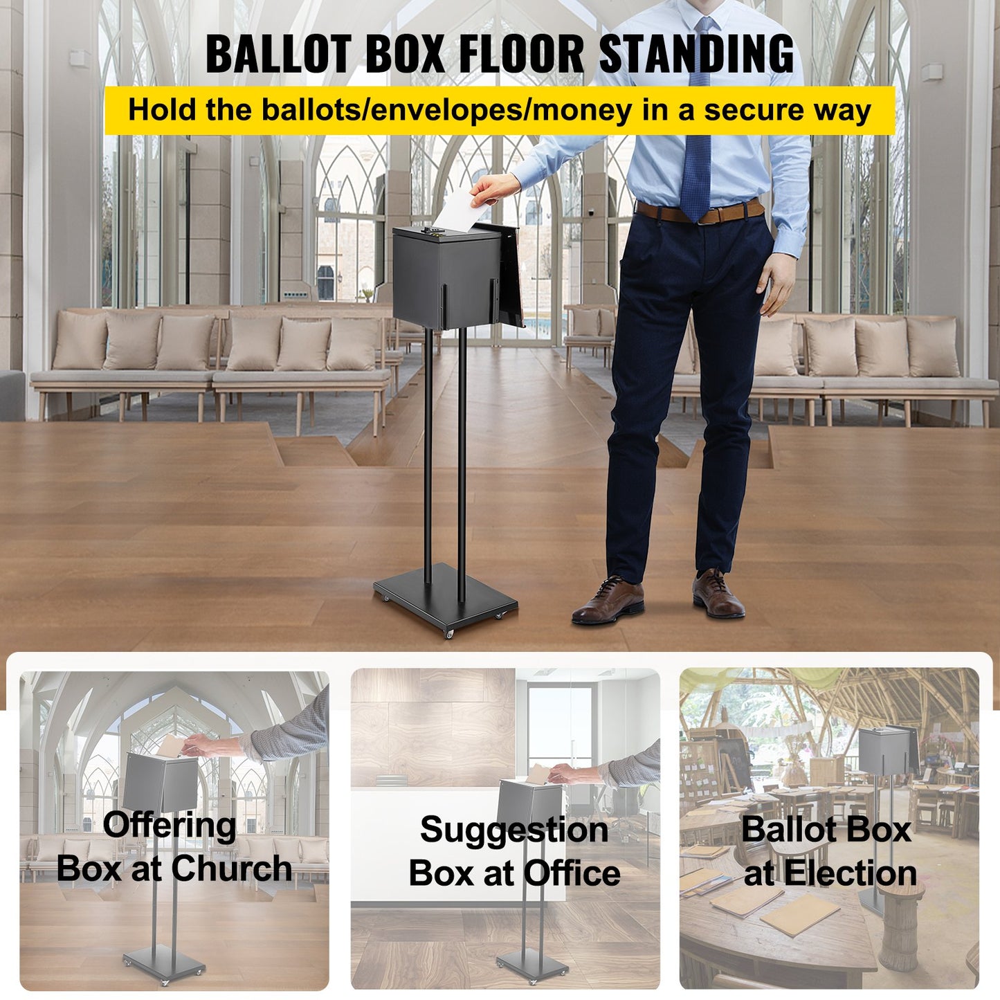 VEVOR Ballot Box, Floor Standing Suggestion Box with Lock and Sign Holder, Side