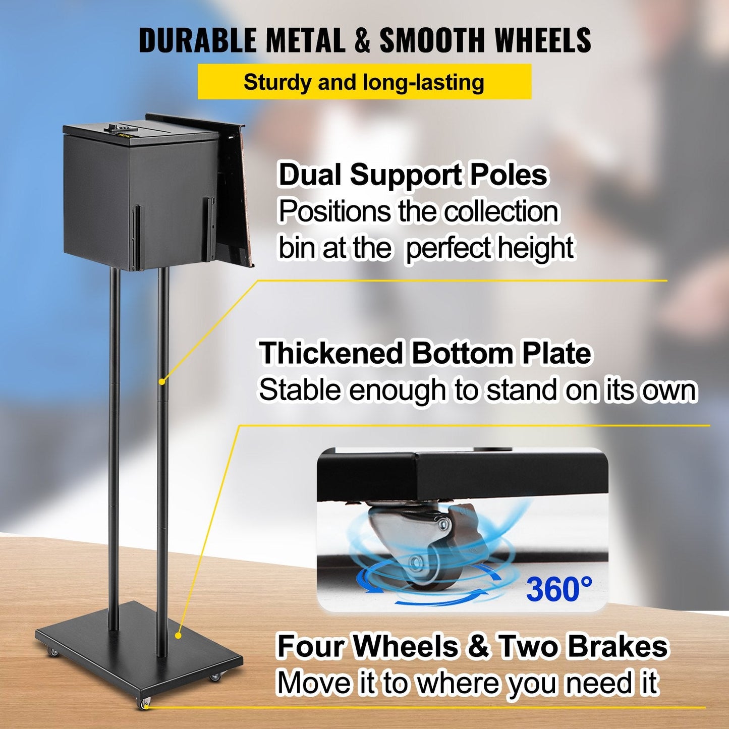 Floor Standing Metal Suggestion Box with Lock & Sign Holder, 108 cm, Black