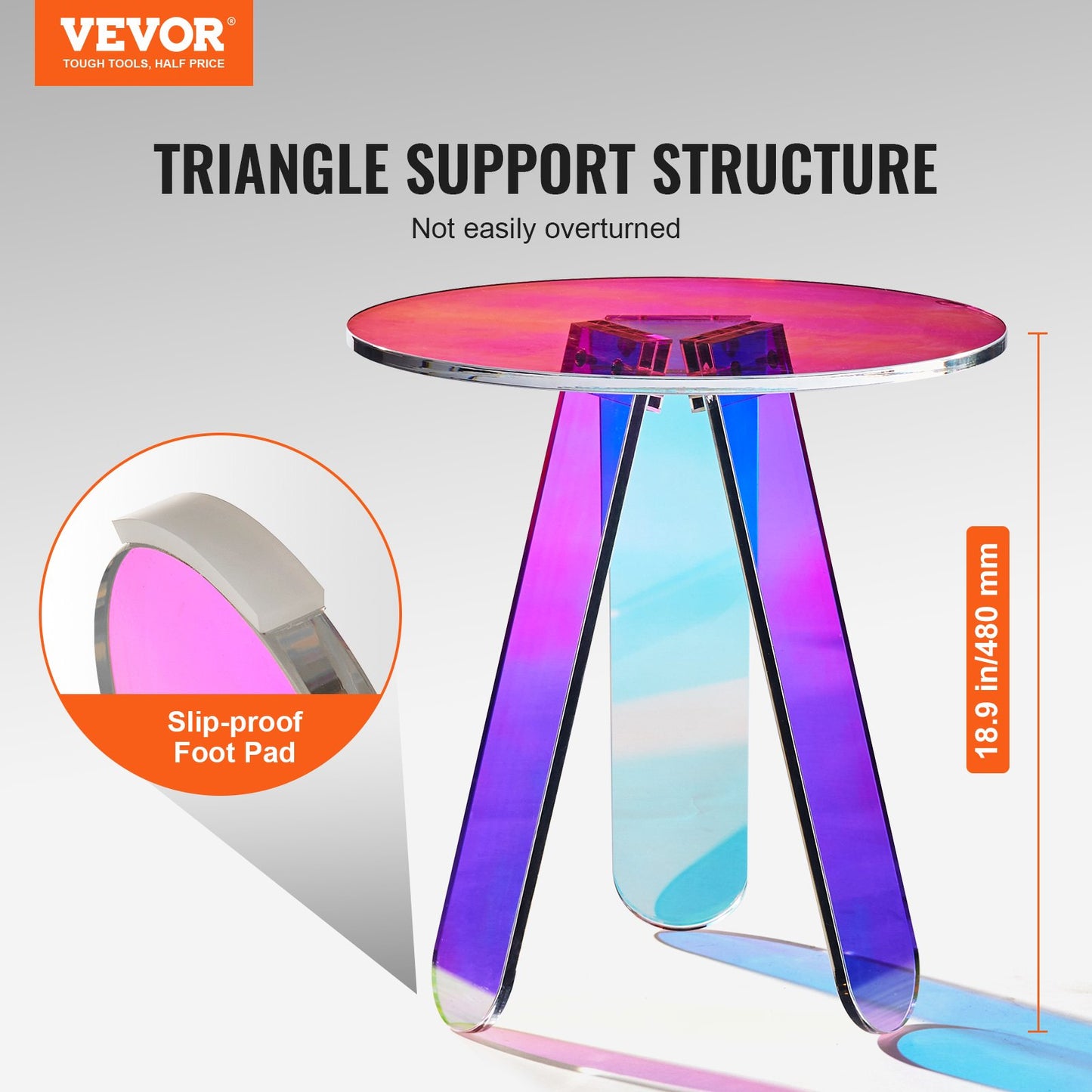 VEVOR Round Iridescent Side Table, Acrylic End Table, Clear Rainbow Acrylic Coffee