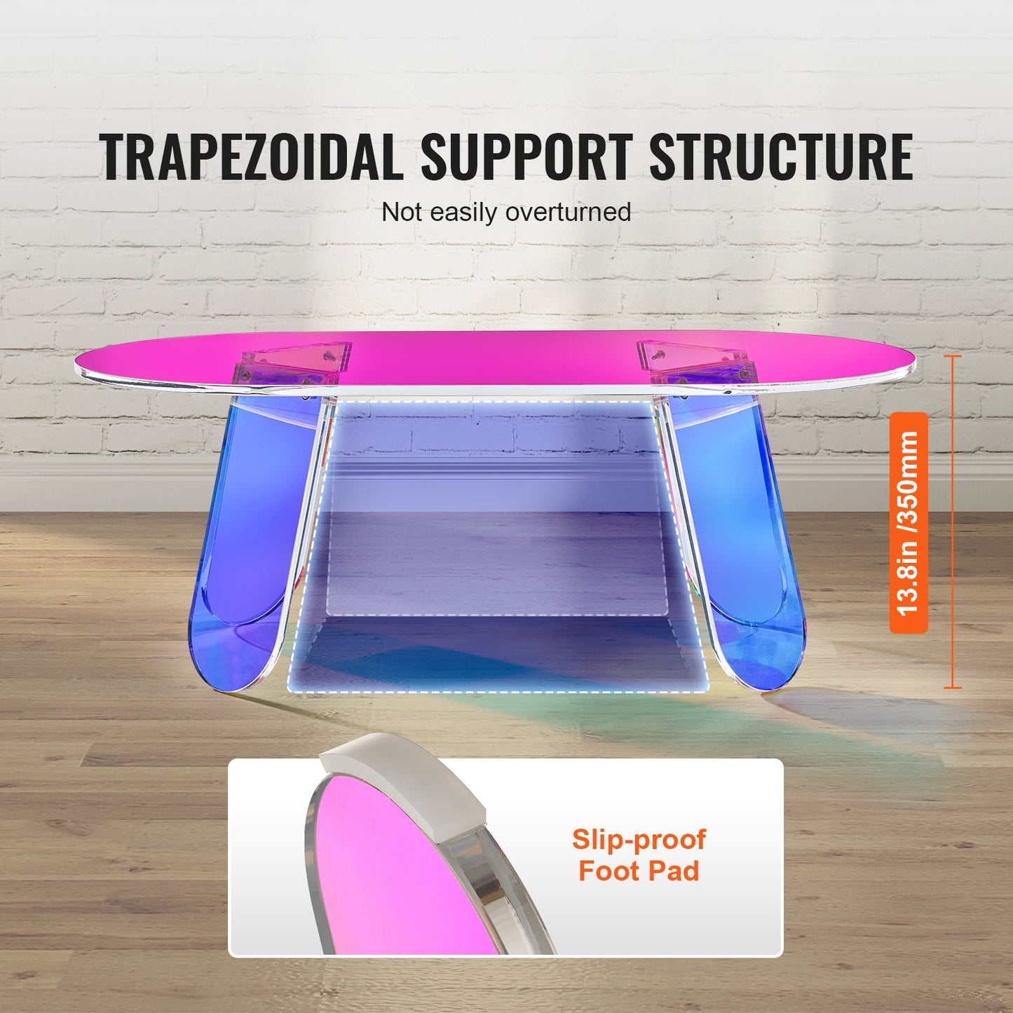 VEVOR Acrylic Coffee Table, Iridescent Acrylic End Table, 13.8 inch high Colorful