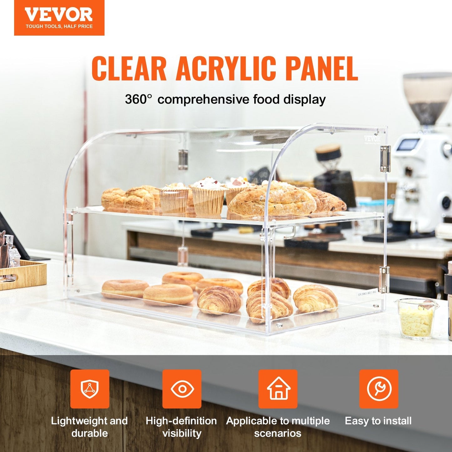 2-Tier Acrylic Bakery Display Case with Rear Door & Removable Shelves