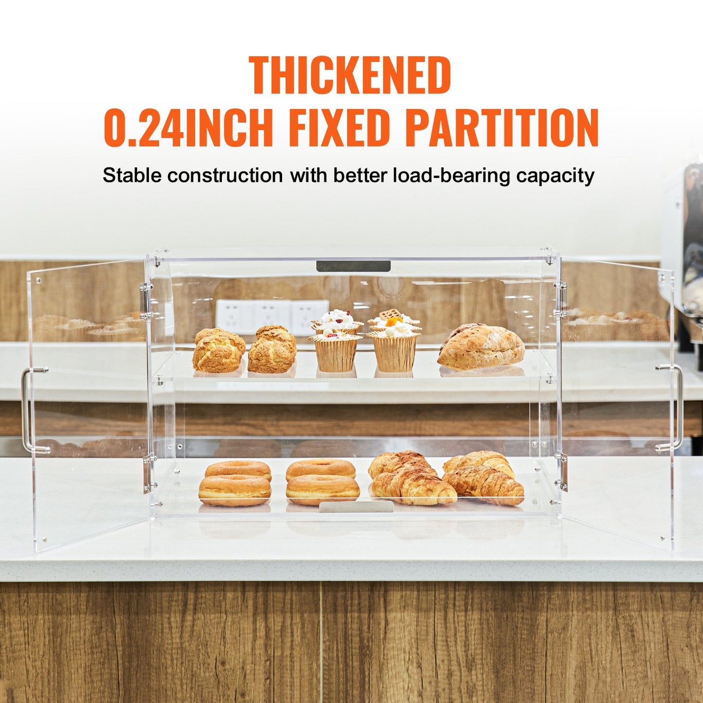2-Tier Acrylic Bakery Display Case with Rear Door & Removable Shelves
