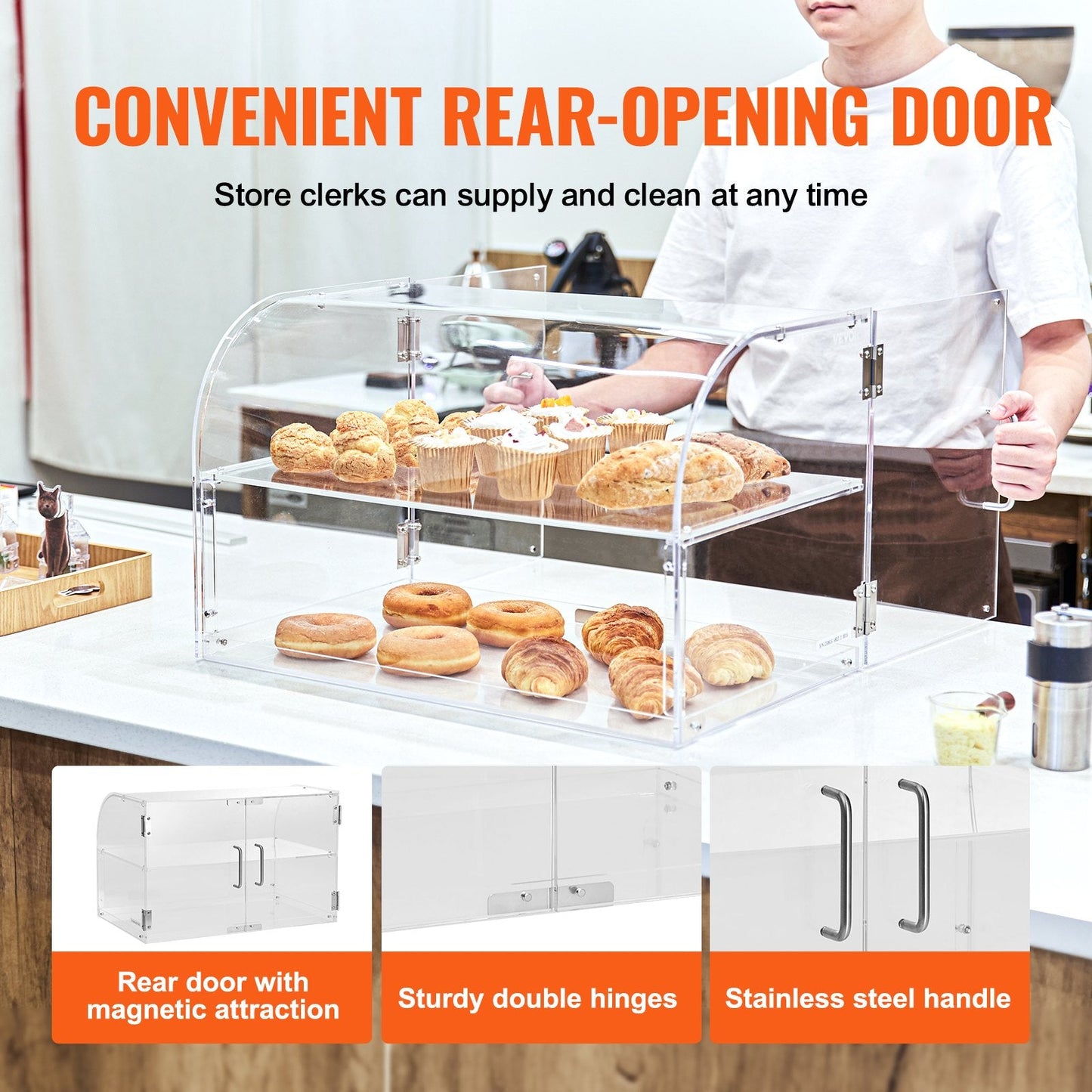 2-Tier Acrylic Bakery Display Case with Rear Door & Removable Shelves