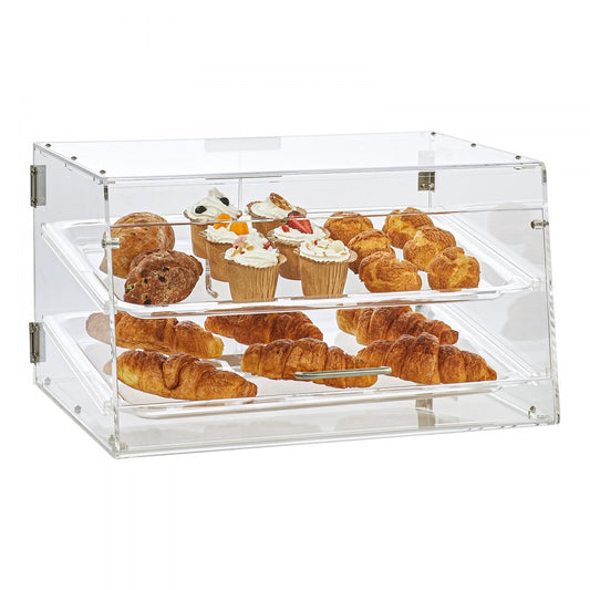 VEVOR Pastry Display Case, 2-Tier Commercial Countertop Bakery Display Case, Acrylic Display Box with Rear Door Access & Removable Shelves, Keep Fresh for Donut Bagels Cake Cookie
