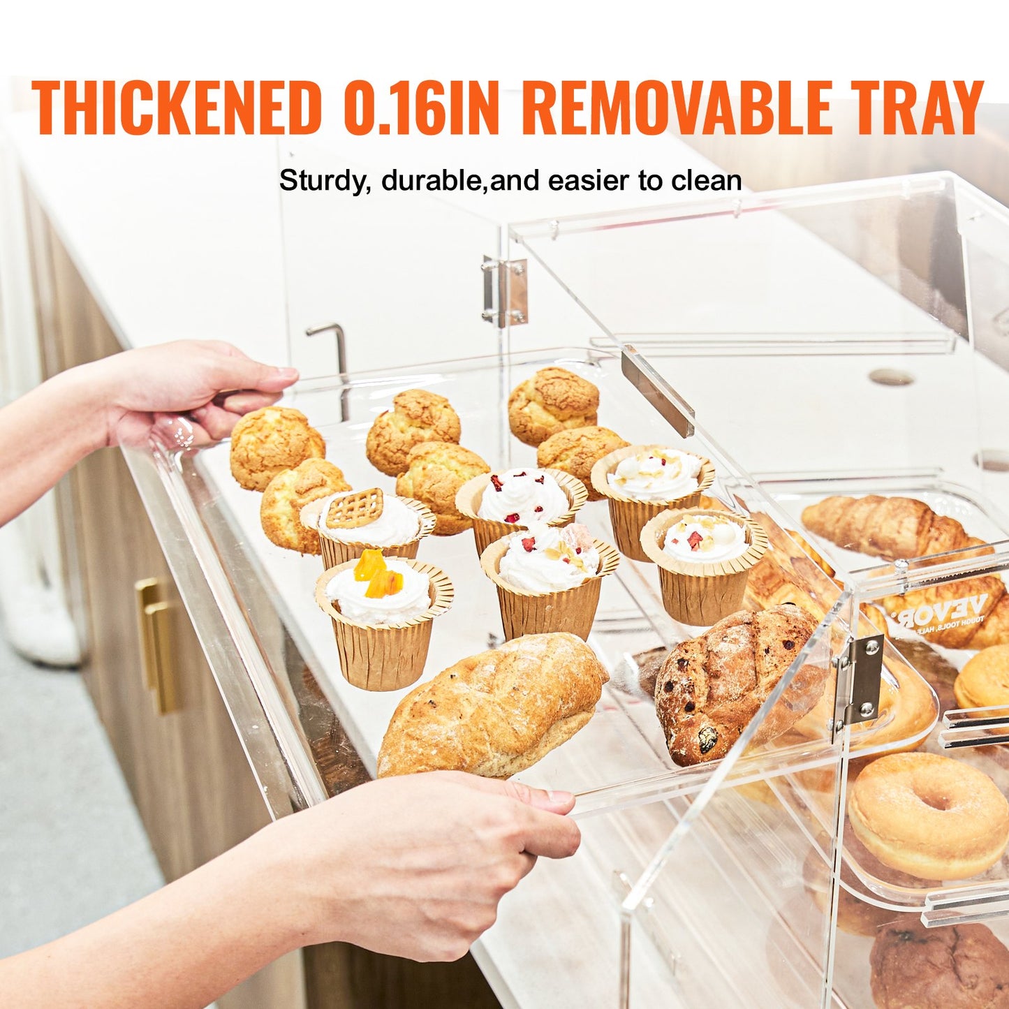 VEVOR Pastry Display Case, 3-Tier Commercial Countertop Bakery Display Case, Acrylic