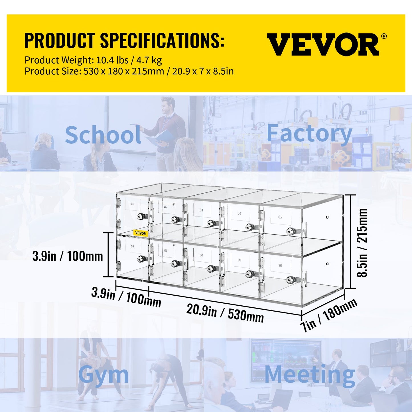 VEVOR Cell Phone Storage Locker, 10 Slots Acrylic Material with Door Locks and Keys,