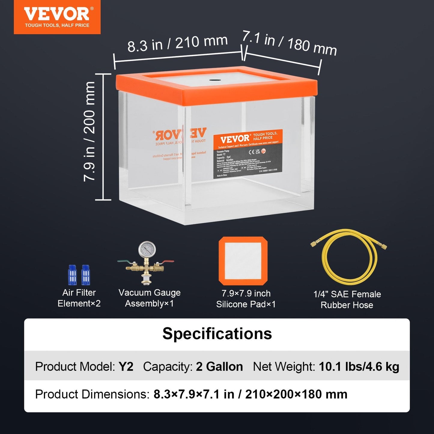 2-Gallon Multipurpose Vacuum Chamber for Resin, Silica Gel, and Gypsum Degassing