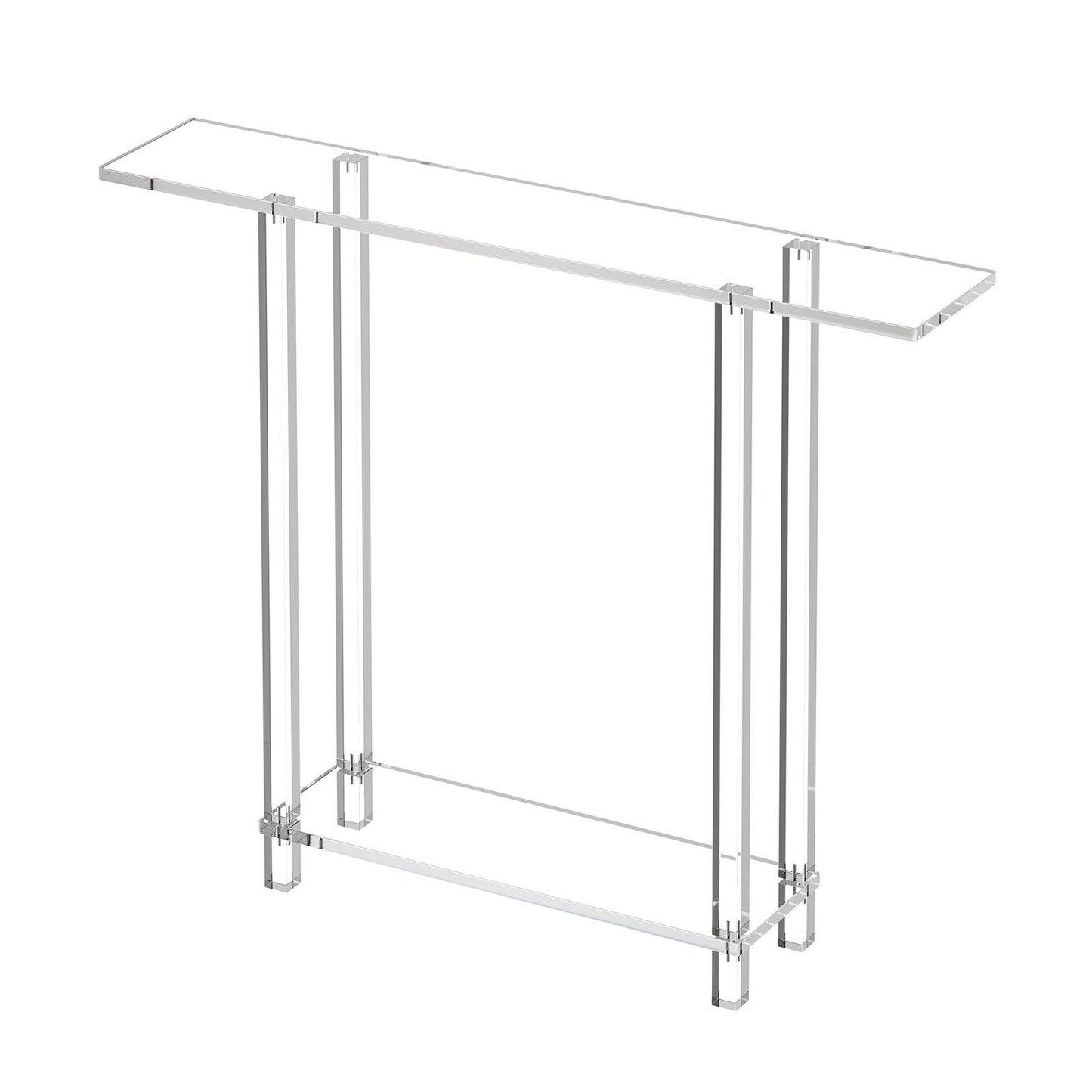 Acrylic Console Table, 2 Tiers Narrow Side Desk with Bottom Open Storage, Modern Rectangle Acrylic End Table, Transparent Entry Desk for Foyer, Hallway, Living Room, 19.3 x 100 x 80 cm (Clear)