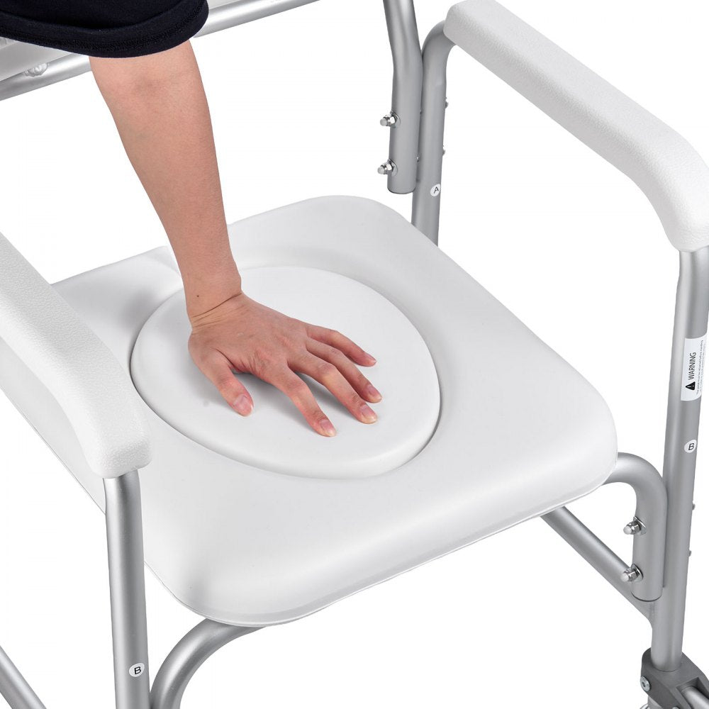 Bedside Commode Chair with Four Wheels 4-in-1 Raised Toilet Seat 159 kg