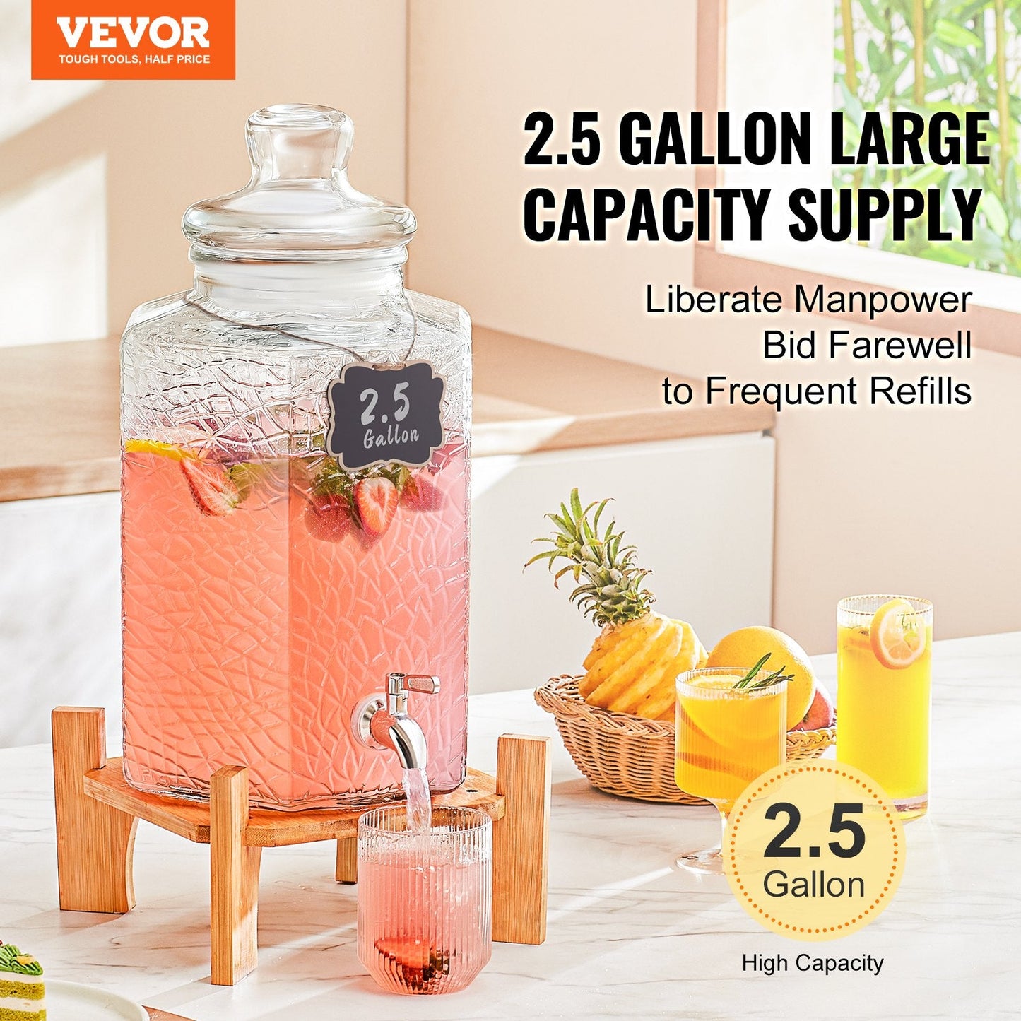 Glass Beverage Dispenser with Stand, 10L Capacity for Parties and Events