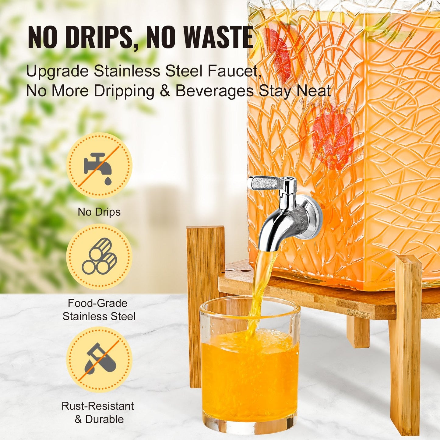 Glass Beverage Dispenser with Stand, 10L Capacity for Parties and Events