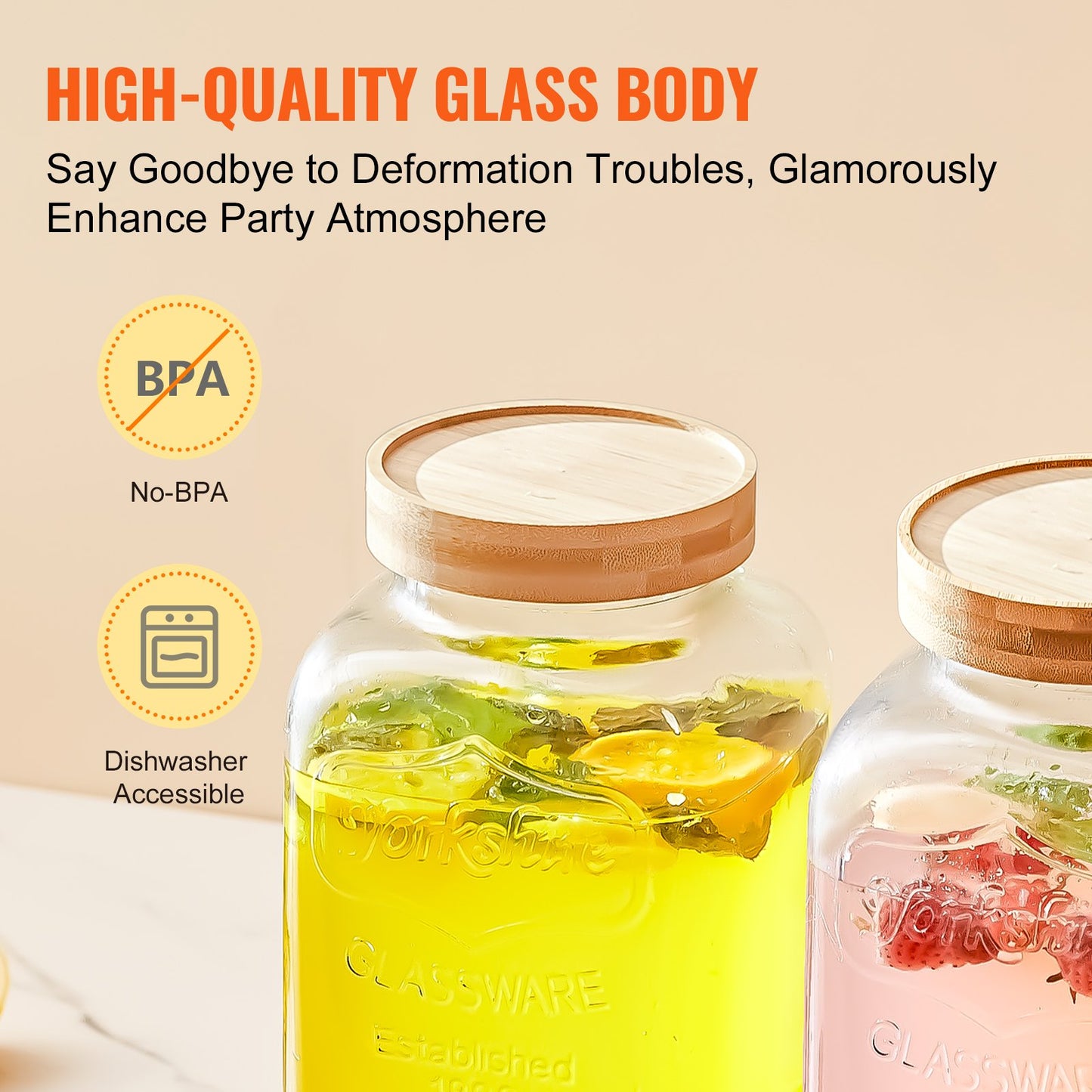 VEVOR Beverage Dispenser, 1 Gallon Drink Dispensers for Parties, Glass Juice Dispenser