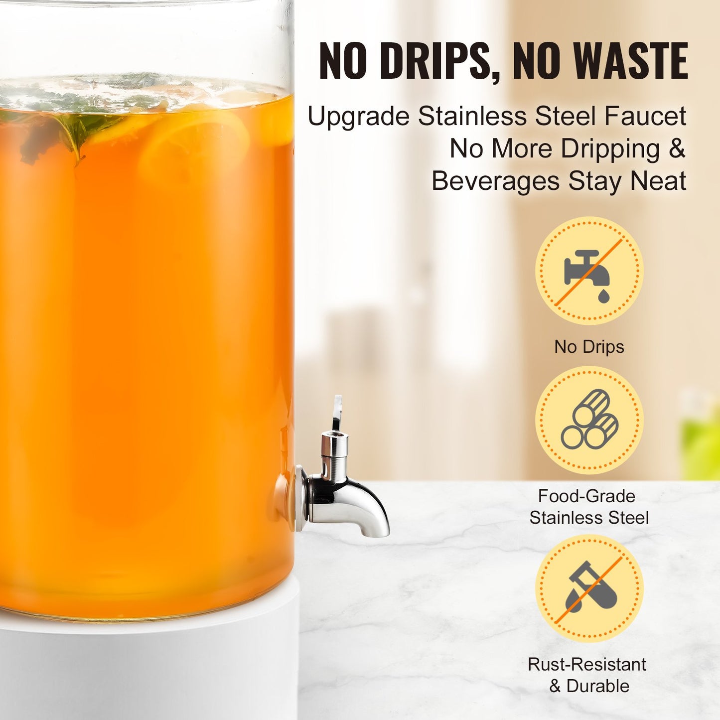 VEVOR Beverage Dispenser, 2 Gallon Drink Dispensers for Parties, Glass Juice Dispenser