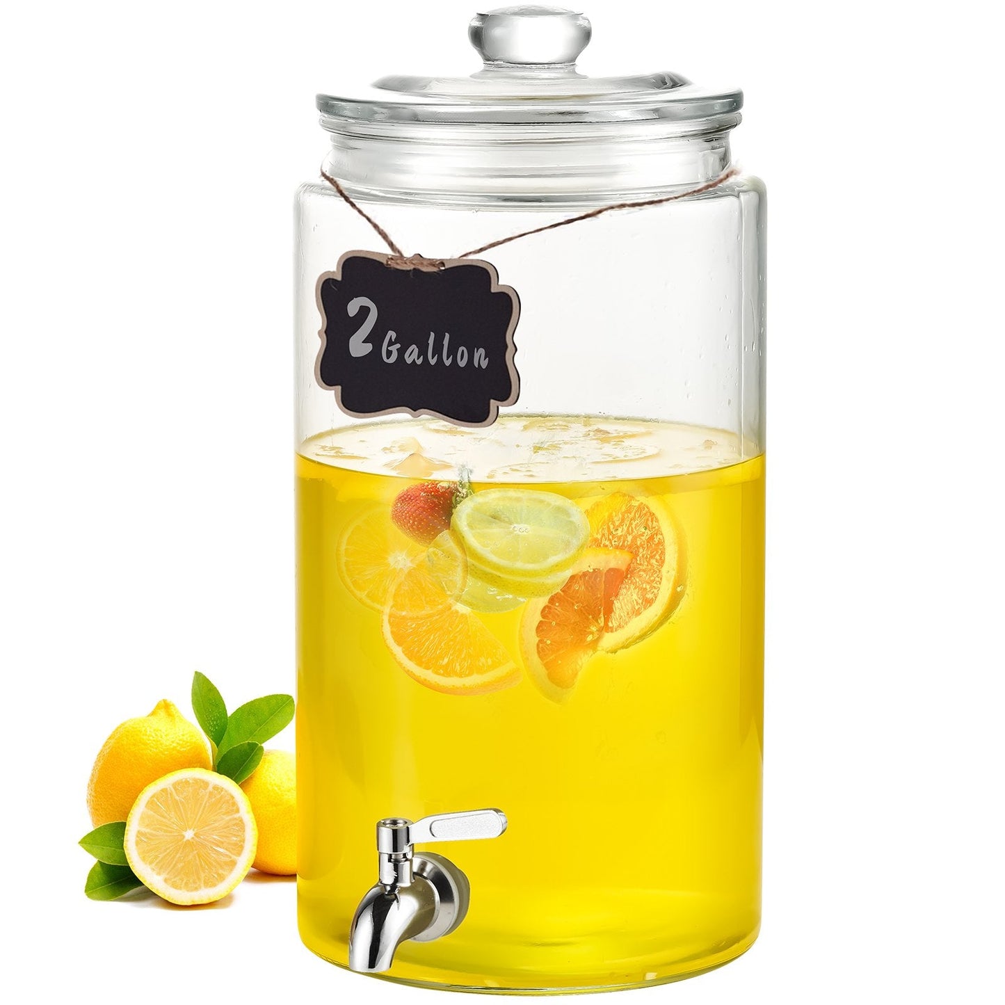 2 Gallon Glass Beverage Dispenser with Stainless Steel Spigot for Events