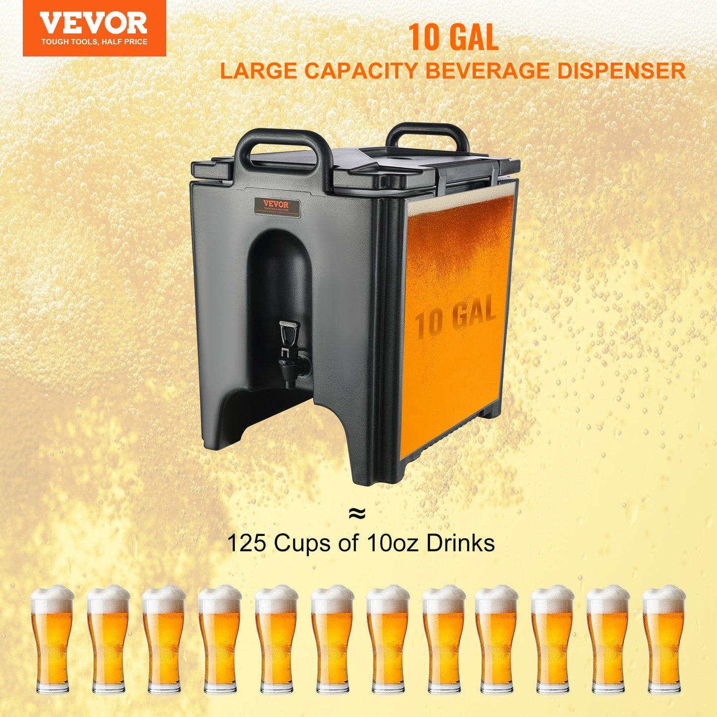 37.6 L Thermal Drink Dispenser with 30 mm Insulation, Ideal for Restaurants